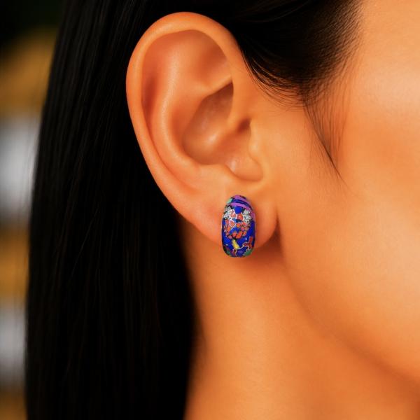925 Sterling Silver Multicolor Enamel Designer Hoop Earrings | Premium Artistic Earrings for Women ER080
