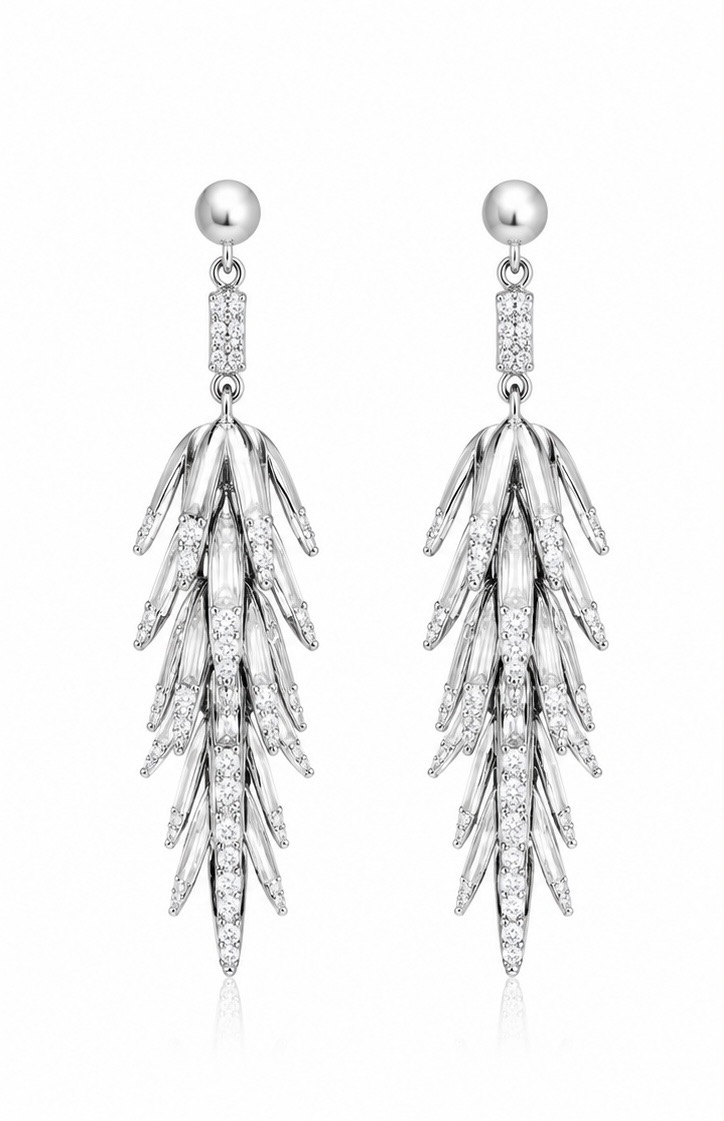 925 Sterling Silver White Stone Cocktail Earrings | Statement Party Wear Earrings