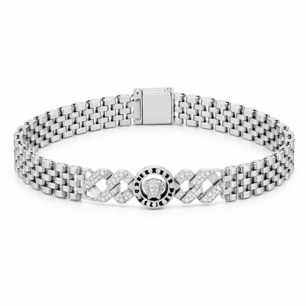 Men’s 925 Sterling Silver Designer Link Bracelet with Medallion | Premium Gents Bracelet BR329