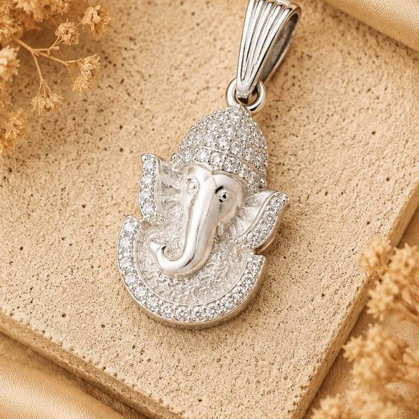 925 Sterling Silver Lord Ganesha Face Pendant with CZ Stones | Designer Ganpati Pendant LK145