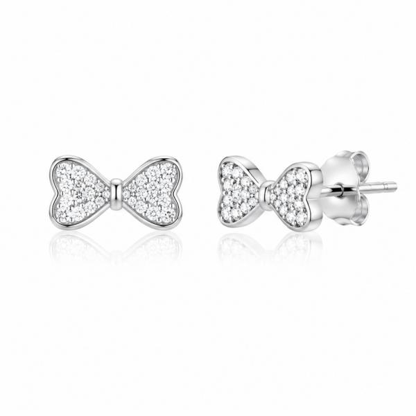 925 Sterling Silver Bow Knot CZ Stud Earrings | Cute Silver Earrings for Girls & Women ER254