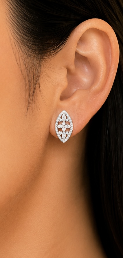925 Sterling Silver Floral White Stone Stud Earrings | Designer Party Wear Earrings ER246