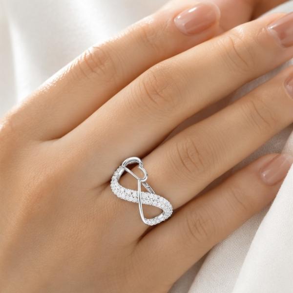 925 Sterling Silver Infinity Heart Ring with Cubic Zirconia | Elegant Women’s Ring | Saanvi Silver R0788