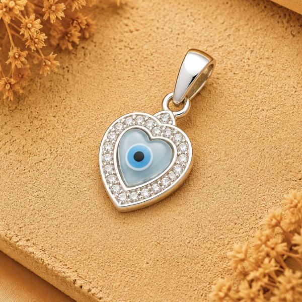 925 Sterling Silver Evil Eye Heart Pendant with CZ Stones | Lucky Nazar Protection Pendant LK002