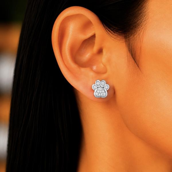 925 Sterling Silver Paw Print Stud Earrings with CZ Stones for Women & Girls | Cute Animal Earrings ER260