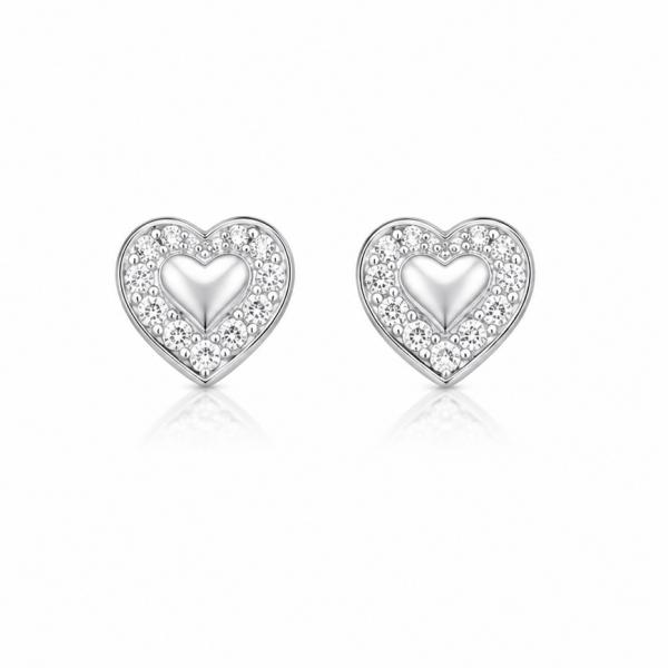 925 Sterling Silver Double Heart CZ Stud Earrings for Women & Girls | Romantic Heart Earrings ER263