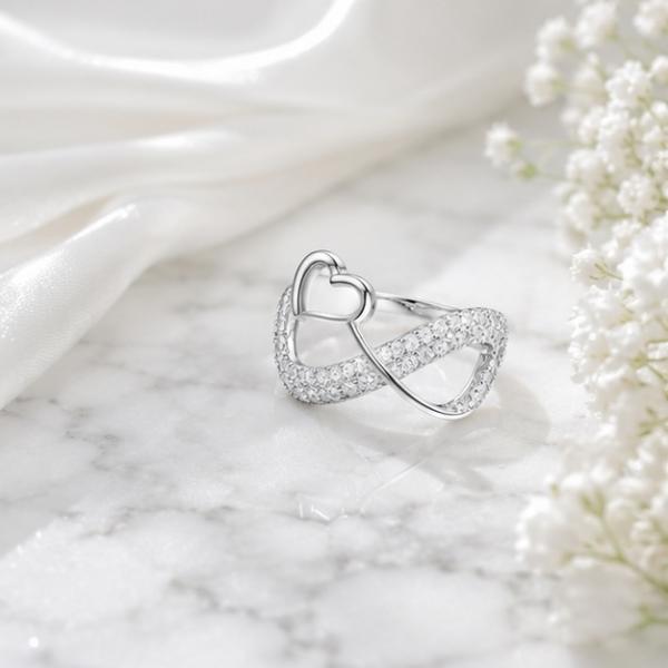 925 Sterling Silver Infinity Heart Ring with Cubic Zirconia | Elegant Women’s Ring | Saanvi Silver R0788
