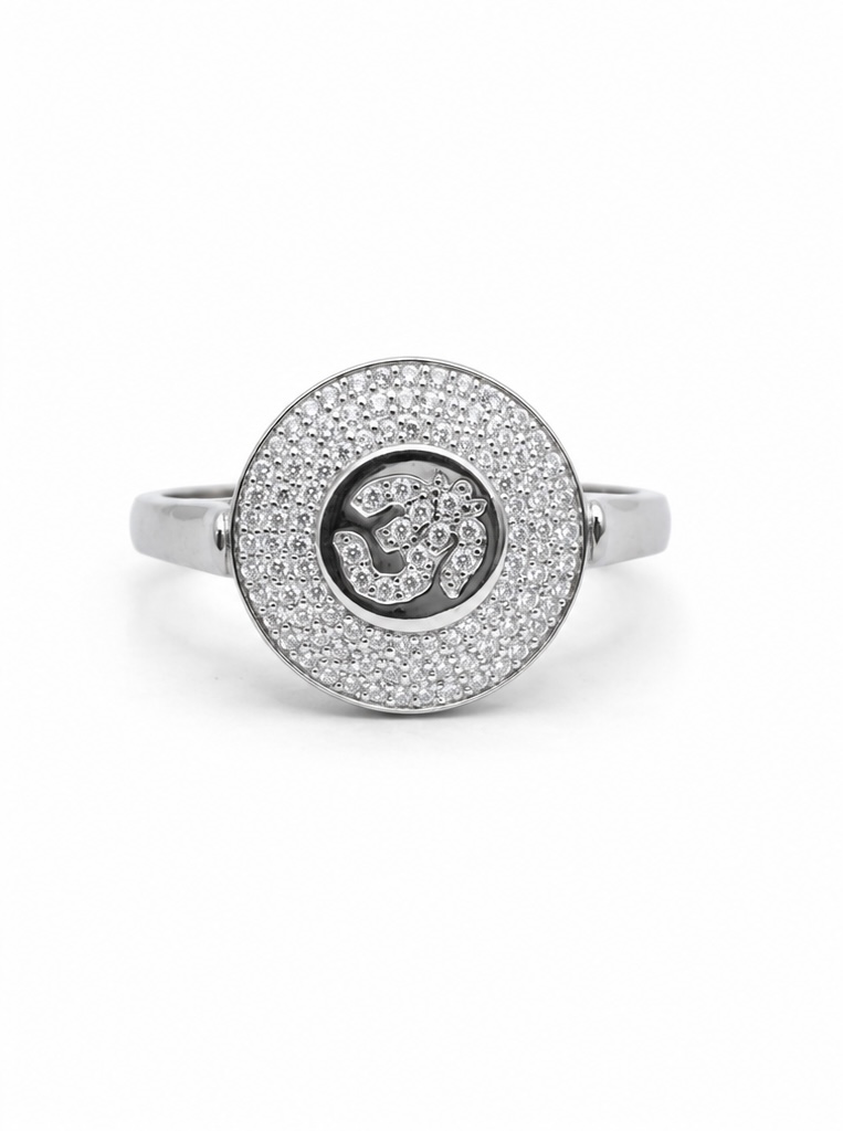925 Sterling Silver Om White Stone Gents Ring | Spiritual Men’s Silver Ring GR0033