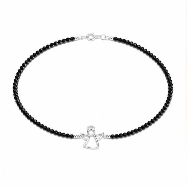 925 Sterling Silver Angel Charm Black Beads Anklet Pair | Adjustable Payal | Saanvi Silver PY035