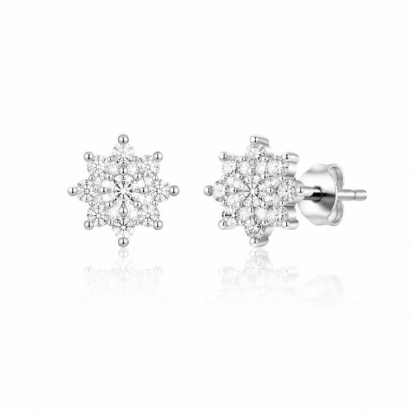 925 Sterling Silver Snowflake Flower CZ Stud Earrings | Premium Designer Earrings for Women ER253