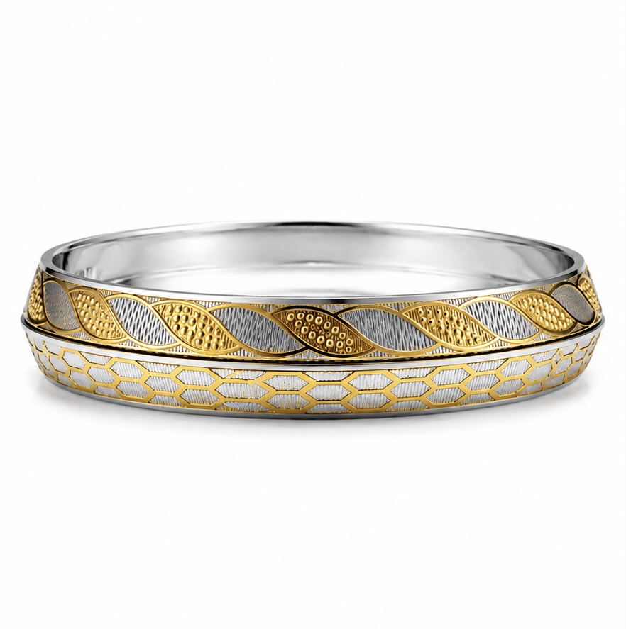 925 Sterling Silver Gold-Tone Men’s Kada | Premium Two-Tone Designer Bracelet | 48.680g KADA258