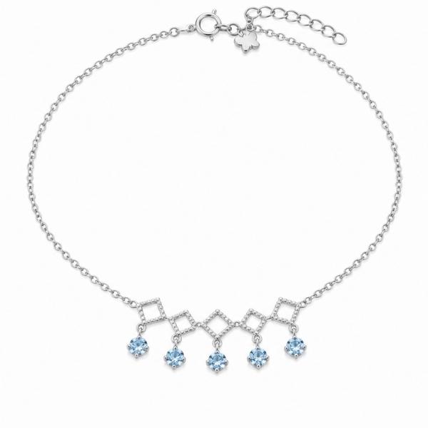 925 Sterling Silver Blue Stone Geometric Anklet | Adjustable Single Anklet | Saanvi Silver PY093