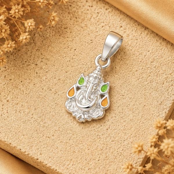 925 Sterling Silver Lord Ganesha Pendant with Enamel Color Stones | Ganesh Silver Locket LK238