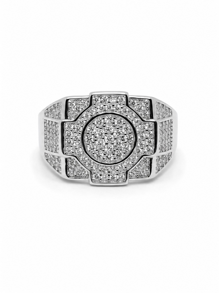 925 Sterling Silver White Stone Men’s Ring | Classic Gents Statement Ring GR0022