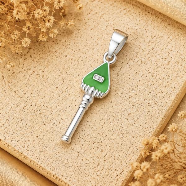 925 Sterling Silver Krishna Flute Pendant with Green Enamel | Divine Krishna Pendant LK226