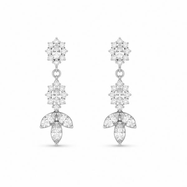925 Sterling Silver Floral Drop Earrings with CZ Stones | Elegant Designer Earrings for Women ER013