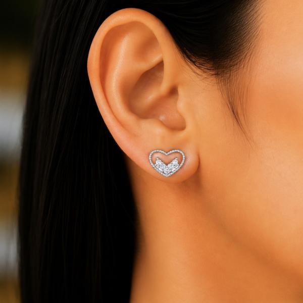 925 Sterling Silver Heart Shape CZ Stud Earrings for Women | Romantic Daily Wear Earrings ER248