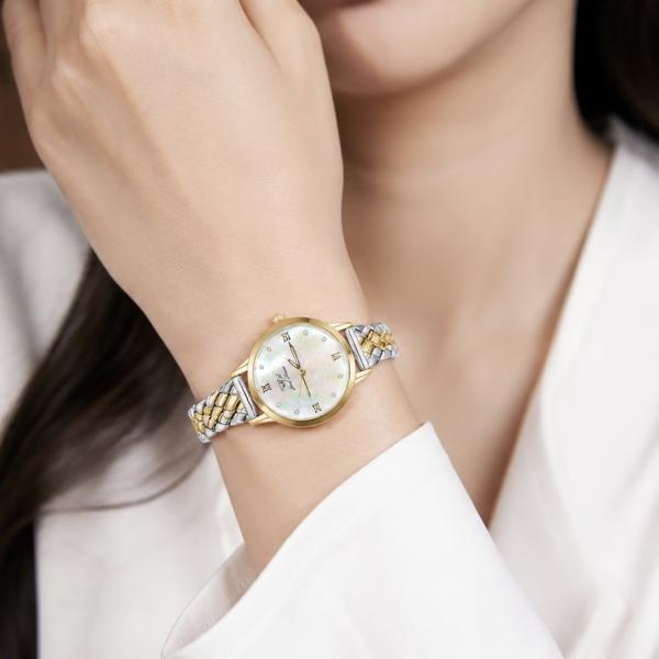 925 Sterling Silver Gold & Silver Ladies Watch | Mother of Pearl Dial Luxury Watch SWH009