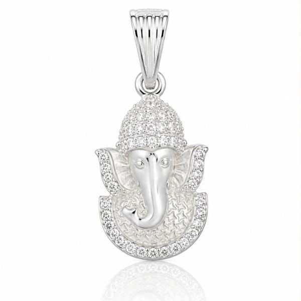925 Sterling Silver Lord Ganesha Face Pendant with CZ Stones | Designer Ganpati Pendant LK145