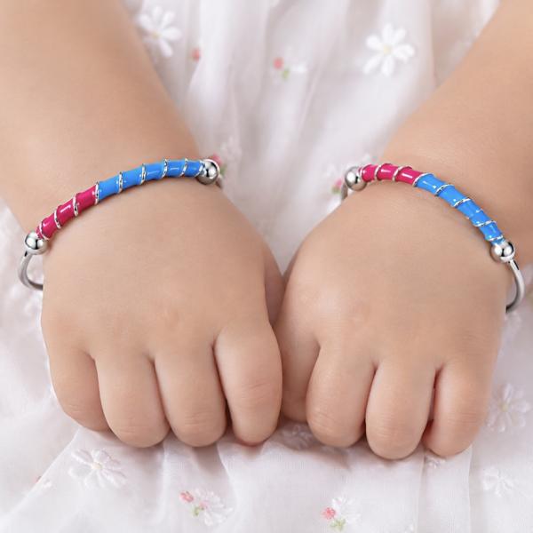 925 Sterling Silver Pink & Blue Enamel Baby Kada Pair KD099