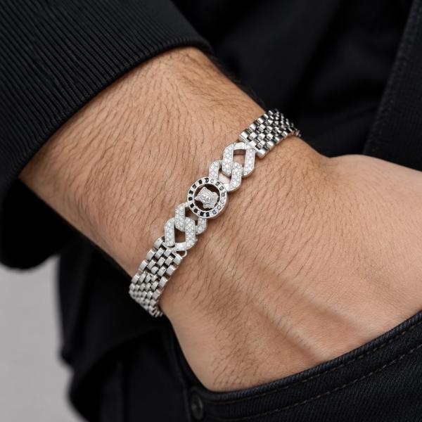 Men’s 925 Sterling Silver Designer Link Bracelet with Medallion | Premium Gents Bracelet BR329