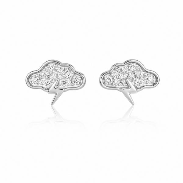 925 Sterling Silver Cloud & Lightning CZ Stud Earrings for Women | Cute Designer Silver Earrings ER255