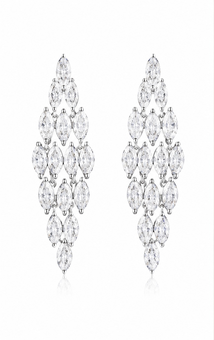 925 Sterling Silver White Stone Cocktail Earrings | Elegant Party Wear Earrings