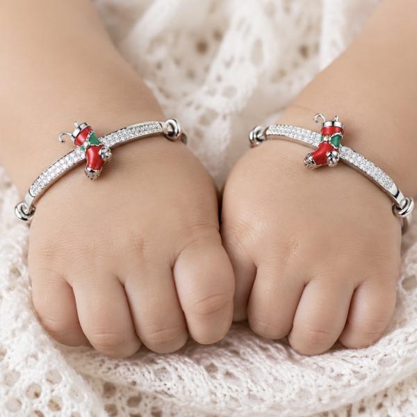 925 Sterling Silver Christmas Stocking Baby Kada Pair KD104