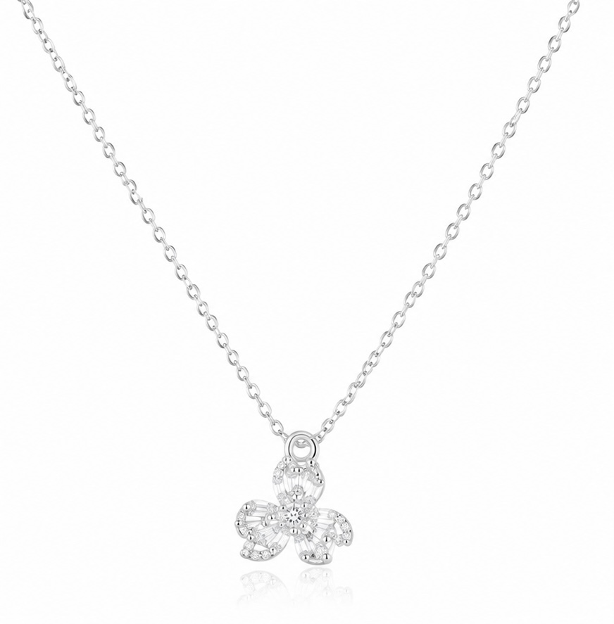 925 Sterling Silver White Floral Pendant Necklace | Elegant Flower Chain Pendant for WomenPS058