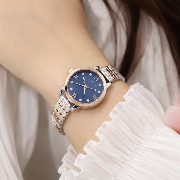 925 Sterling Silver Rose Gold Dual Tone Ladies Watch | Blue Dial Designer Watch SWH006