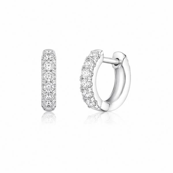 925 Sterling Silver Diamond Look Hoop Earrings with CZ Stones | Minimal Daily Wear Earrings ER272