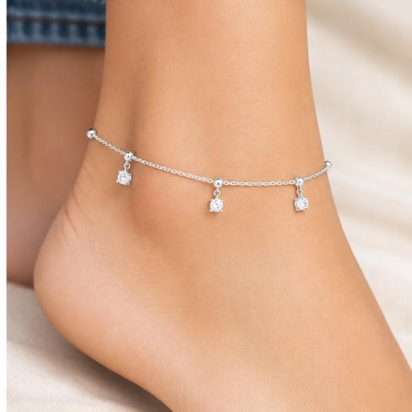 925 Sterling Silver Diamond-Cut Bead Anklet Pair | Minimal Designer Silver Payal | Saanvi Silver PY813