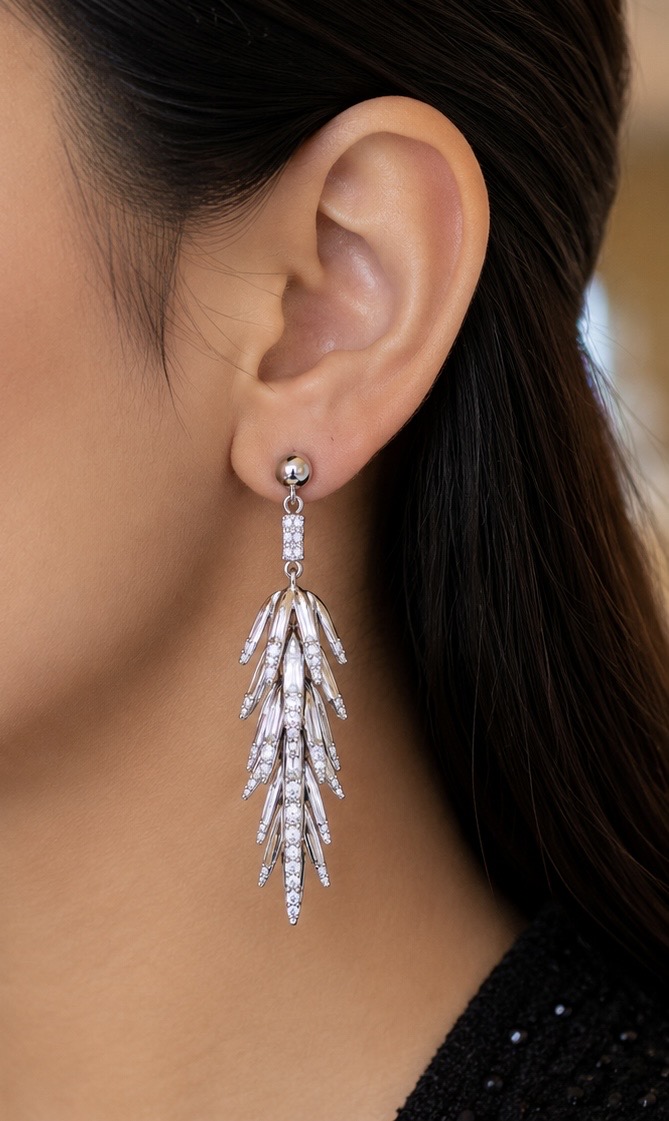 925 Sterling Silver White Stone Cocktail Earrings | Statement Party Wear Earrings