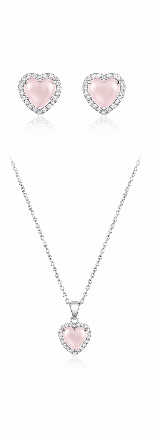 925 Sterling Silver Heart Shaped Chain Pendant Set with Earrings | Daily Wear Jewellery Set PS066