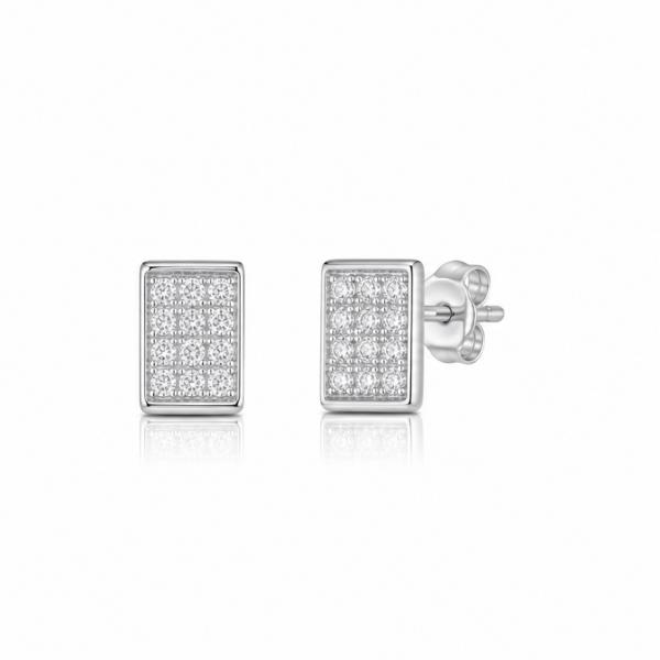 925 Sterling Silver Rectangle CZ Stud Earrings for Women | Classic Diamond Look Earrings ER262