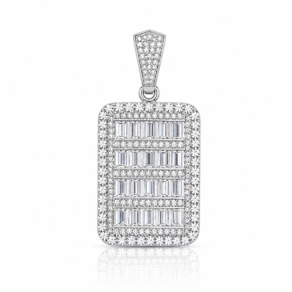 925 Sterling Silver Rectangle Baguette CZ Pendant Locket | Luxury Designer Silver Pendant LK281