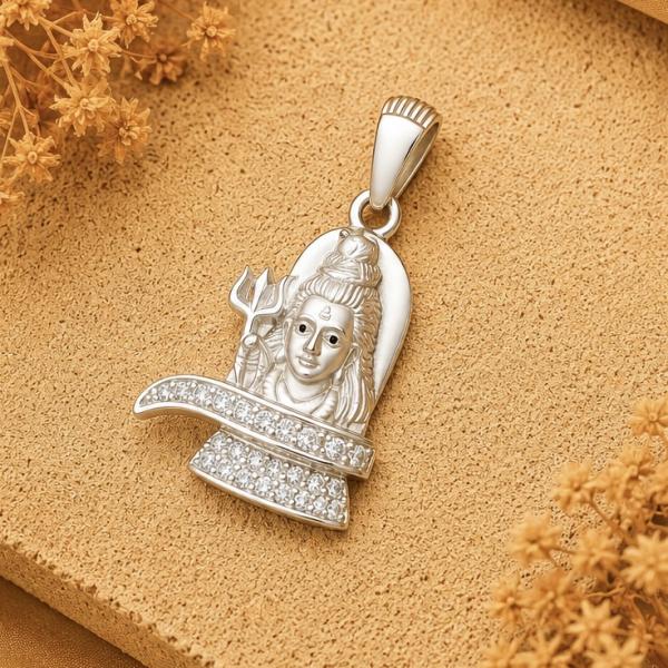 925 Sterling Silver Lord Shiva Shivling Pendant Locket with CZ Stones | Mahadev Silver Pendant LK124
