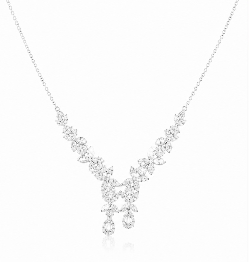 925 Sterling Silver White Floral Statement Necklace | Luxury Party Wear Necklace for Women NKL67