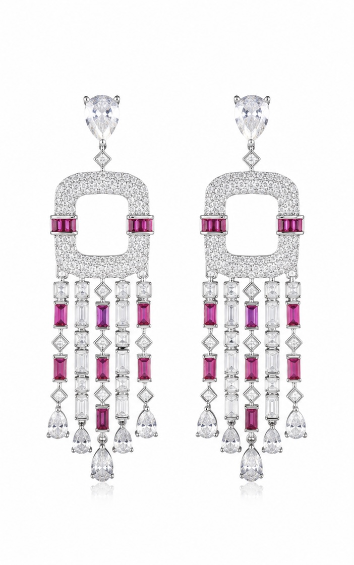 925 Sterling Silver Ruby & White Stone Party Earrings | Luxury Statement Earrings