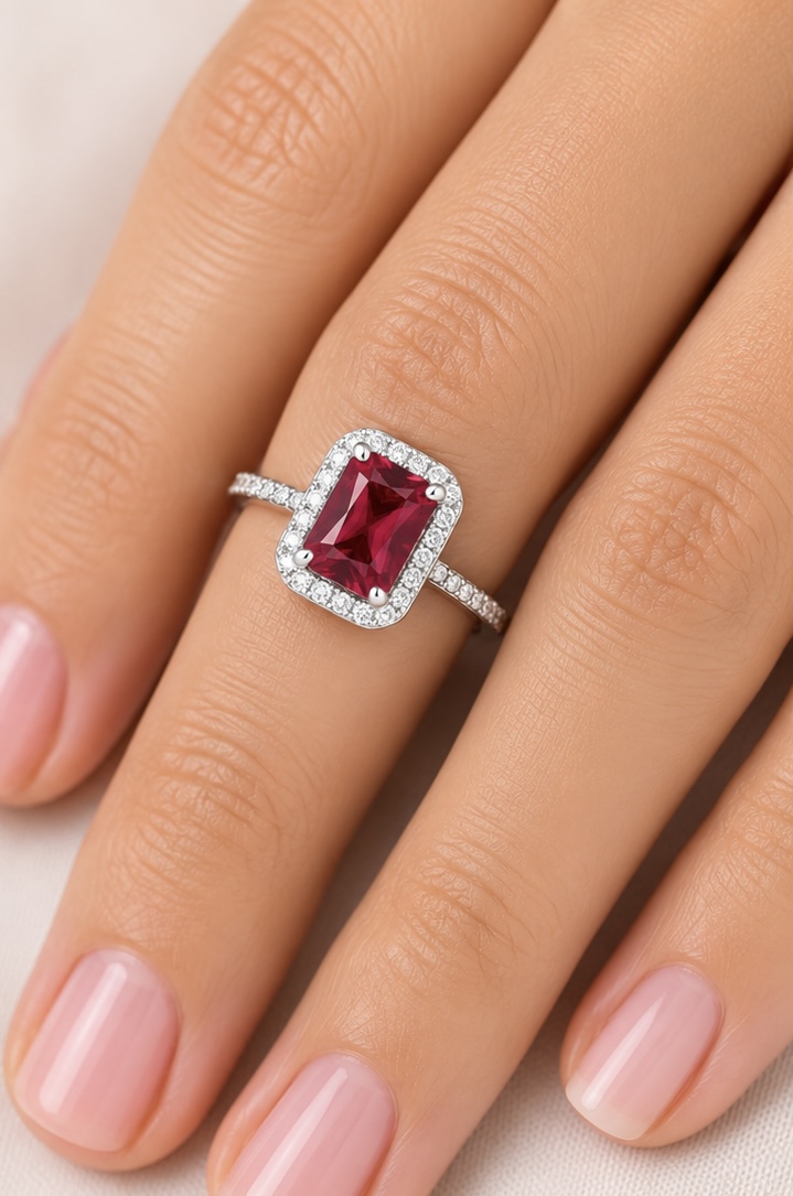 Rectangle Ruby Silver Ring for Women | 925 Sterling Silver Ring R0808