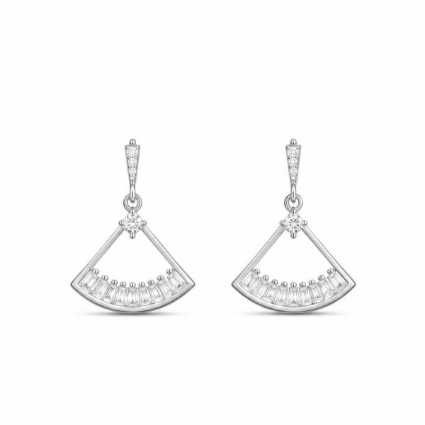 925 Sterling Silver Fan Shape Drop Earrings with Baguette CZ Stones | Party Wear Earrings ER004