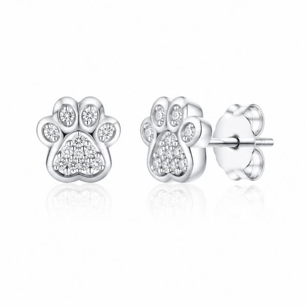 925 Sterling Silver Paw Print Stud Earrings with CZ Stones for Women & Girls | Cute Animal Earrings ER260