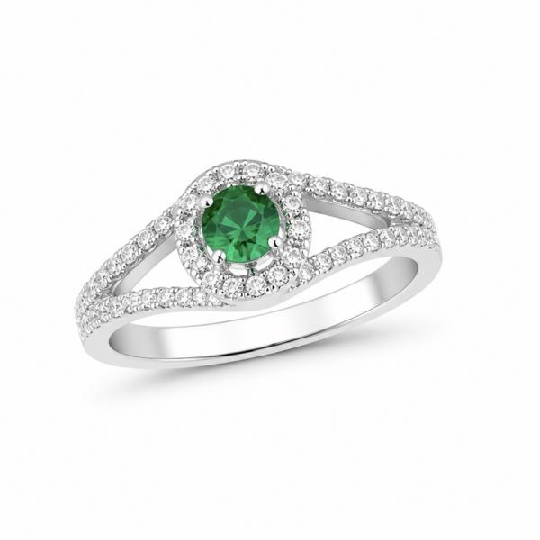925 Sterling Silver Green Stone Halo Ring for Women | Split Band CZ Ring | Saanvi Silver R0873