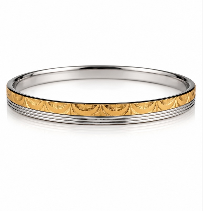 925 Sterling Silver Gold-Tone Men’s Kada | Premium Two-Tone Designer Bracelet KADA283