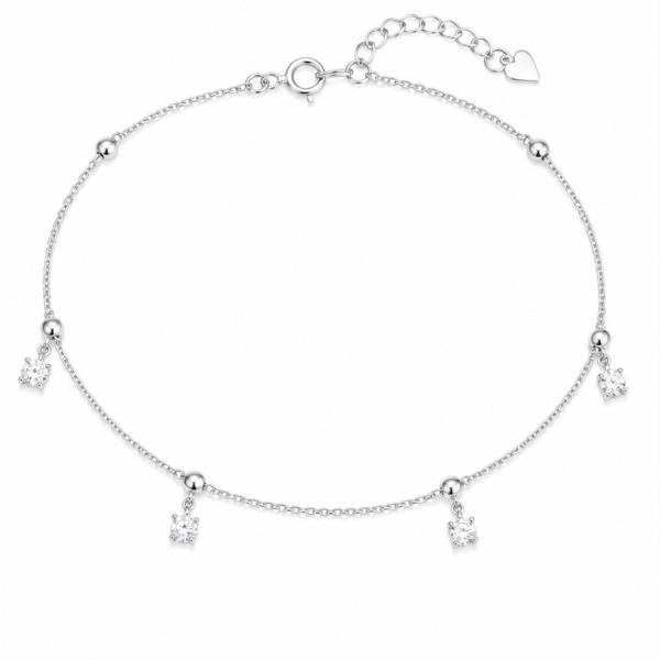 925 Sterling Silver Diamond-Cut Bead Anklet Pair | Minimal Designer Silver Payal | Saanvi Silver PY813