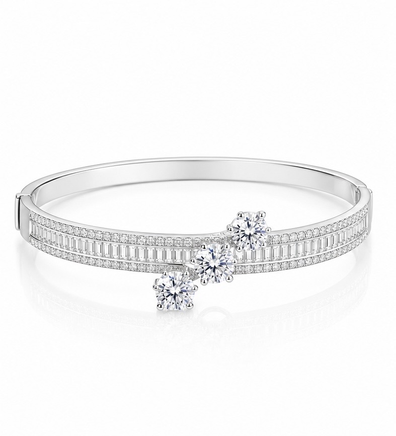 Triple Solitaire Silver Bracelet Kada for Women | 925 Sterling Silver KADA157