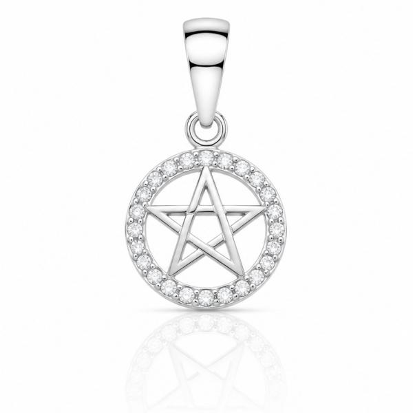 925 Sterling Silver Pentagram Star Pendant with CZ Stones | Designer Symbol Pendant LK082