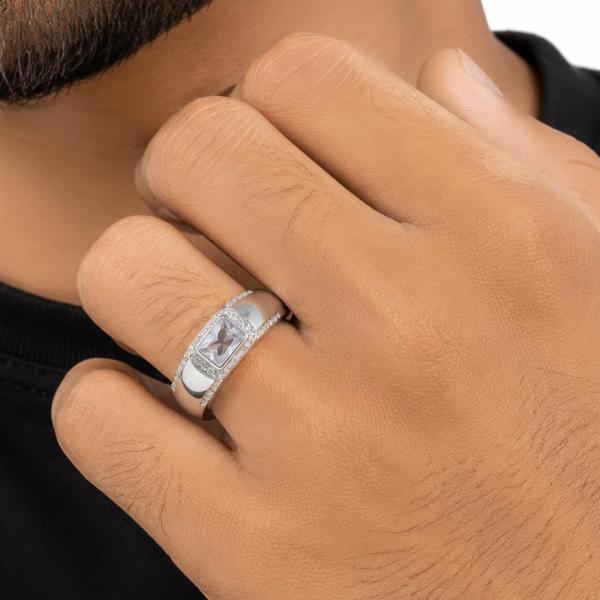 925 Sterling Silver Emerald Cut Men’s Ring | CZ Solitaire Gents Ring | Designer Statement Ring GR0006