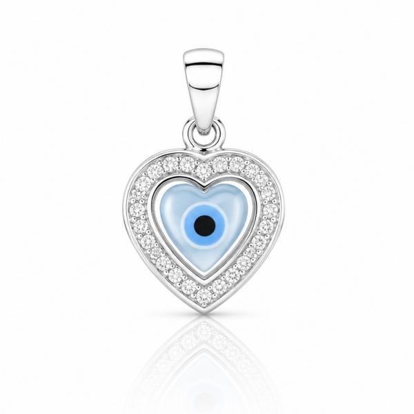 925 Sterling Silver Evil Eye Heart Pendant with CZ Stones | Lucky Nazar Protection Pendant LK002