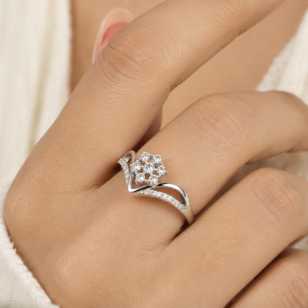 925 Sterling Silver Floral CZ Ring for Women | Flower Diamond Design | Elegant Party Wear Ring R0871